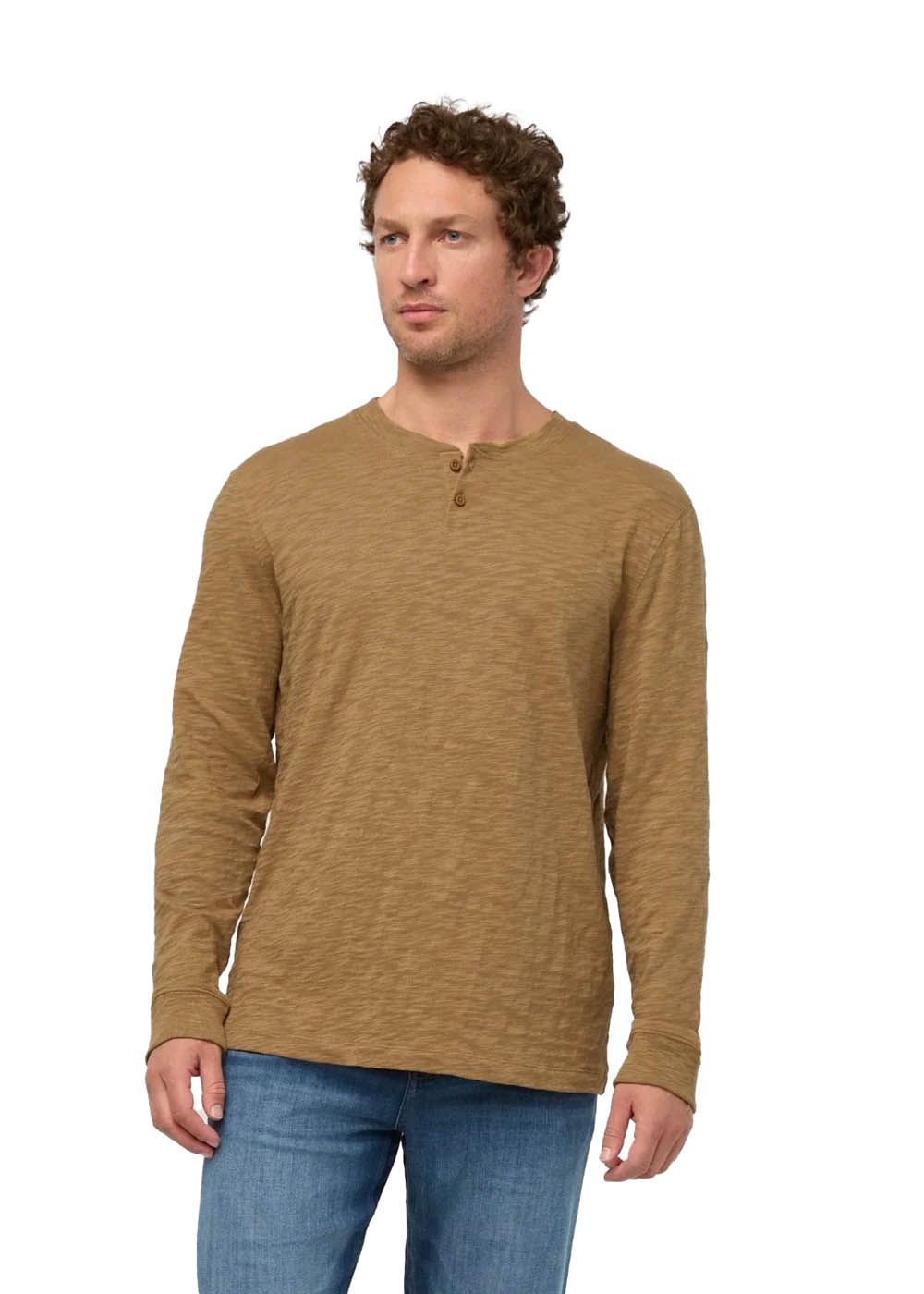 DUER Long Sleeve T-Shirt Men's Midweight Slub Jersey Long Sleeve Henley