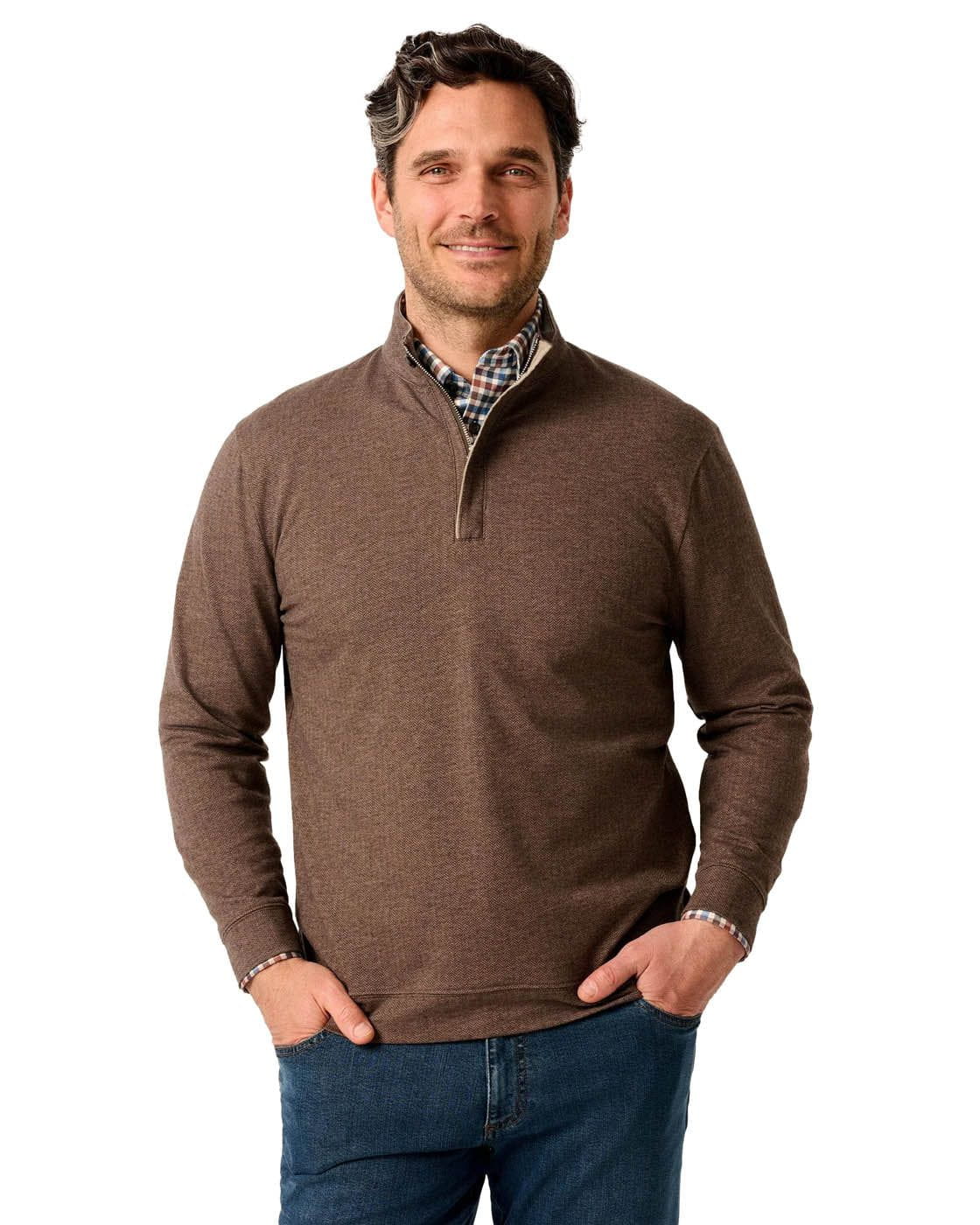 johnnie-O Pullover Men's Rubin Herringbone Cashmere Blend 1/4 Zip Pullover