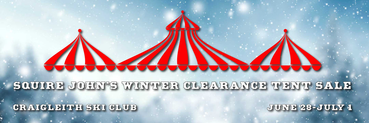 red circus tent with snow background