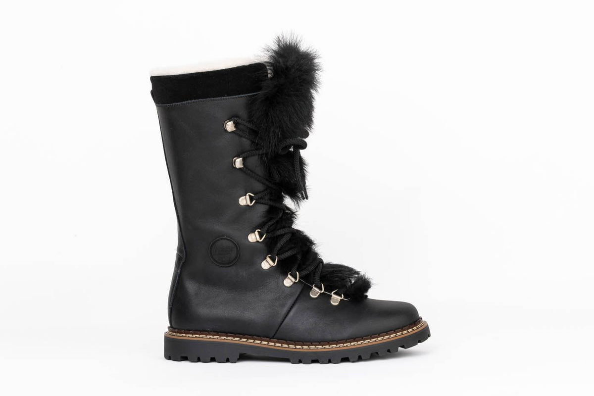 Ammann Boots Women's Malix Black Leather & Long Shearling