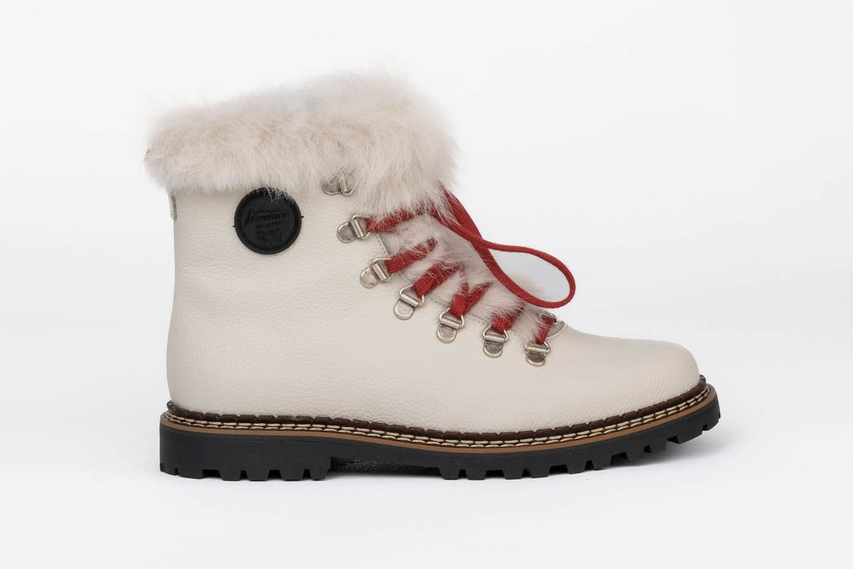 Ammann Boots Women's Splugen Ecru Pebble Grain & White Long Shearling