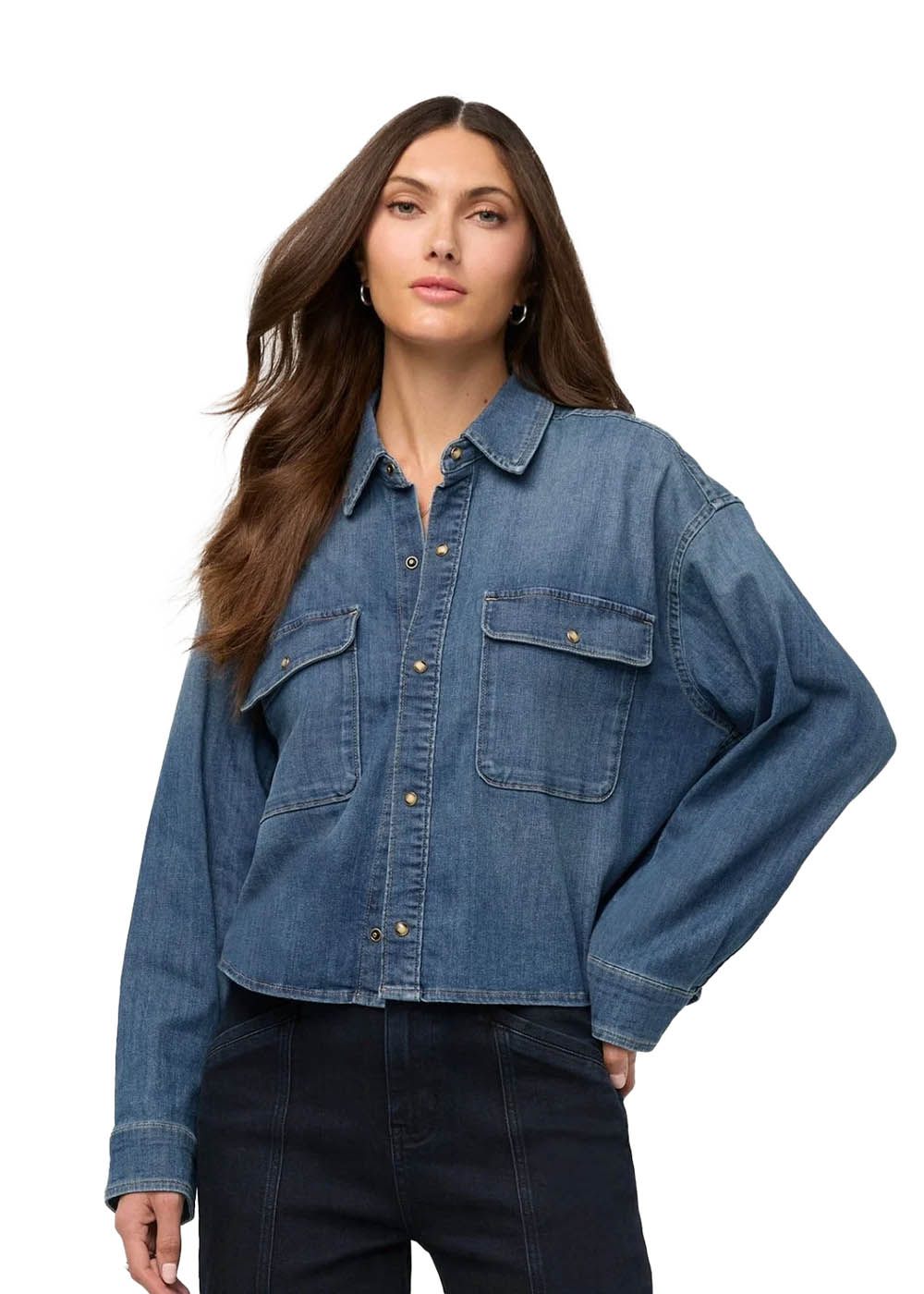 DUER Button Down Women's Performance Denim Lite Boxy Shirt