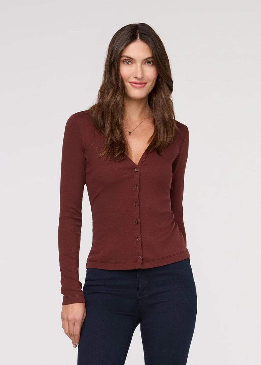 DUER Long Sleeve Top Women's Ribbed Pima Fitted Button Down