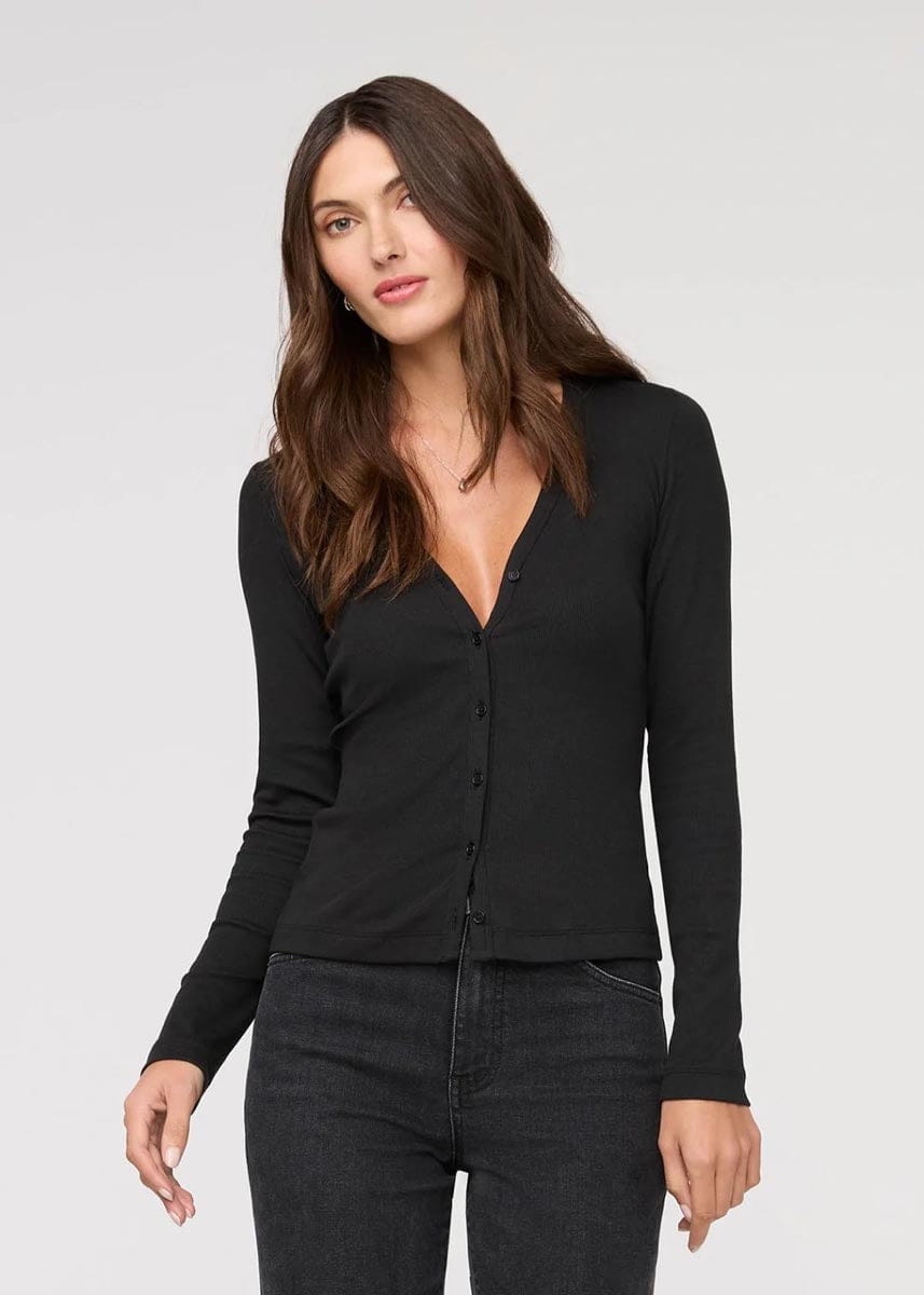 DUER Long Sleeve Top Women's Ribbed Pima Fitted Button Down
