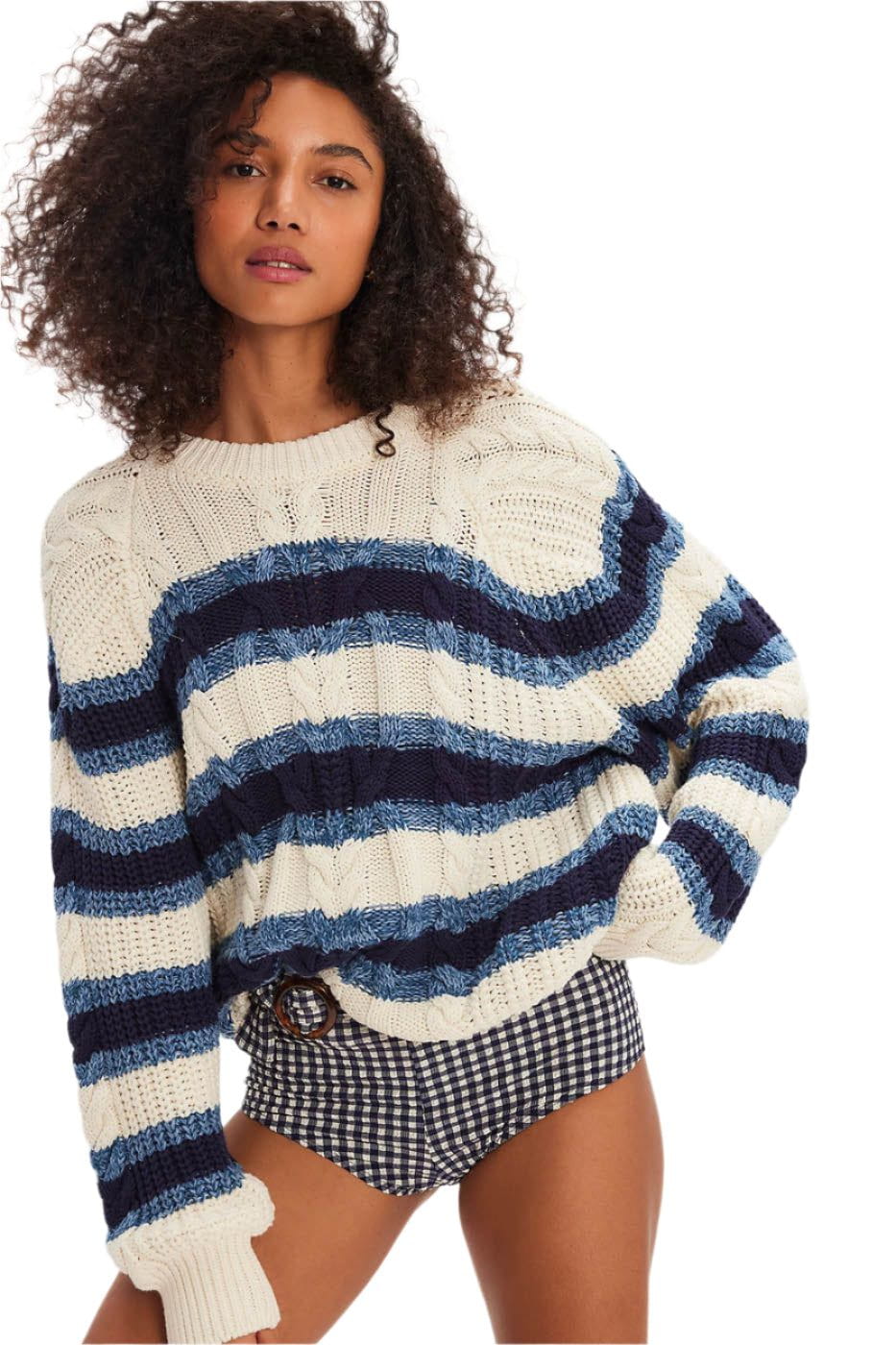 Free People Sweater Women's Frankie Cable Striped Pullover