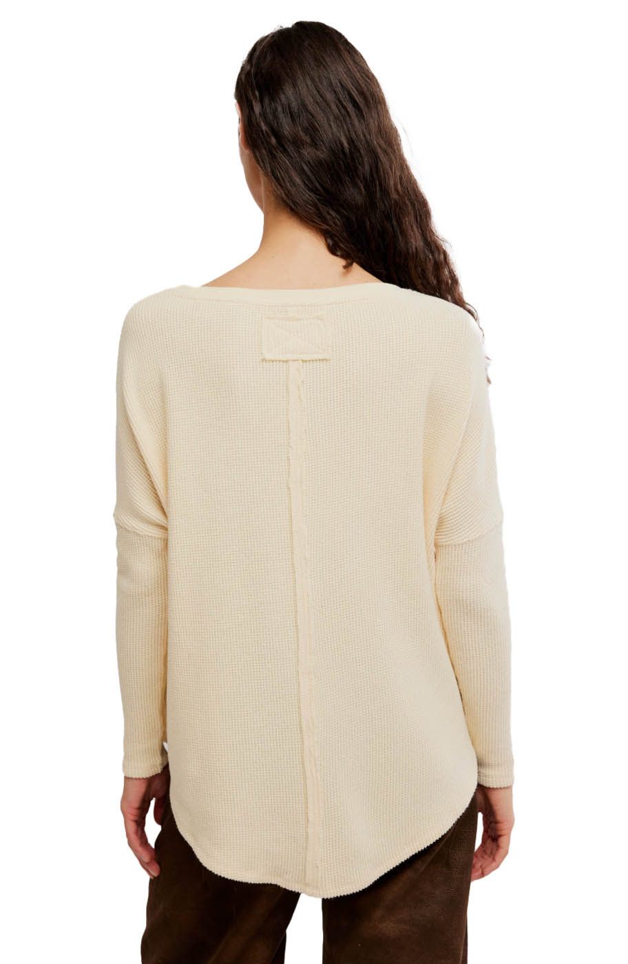 Free People Long Sleeve Top Women's Latte Blues Thermal Solid