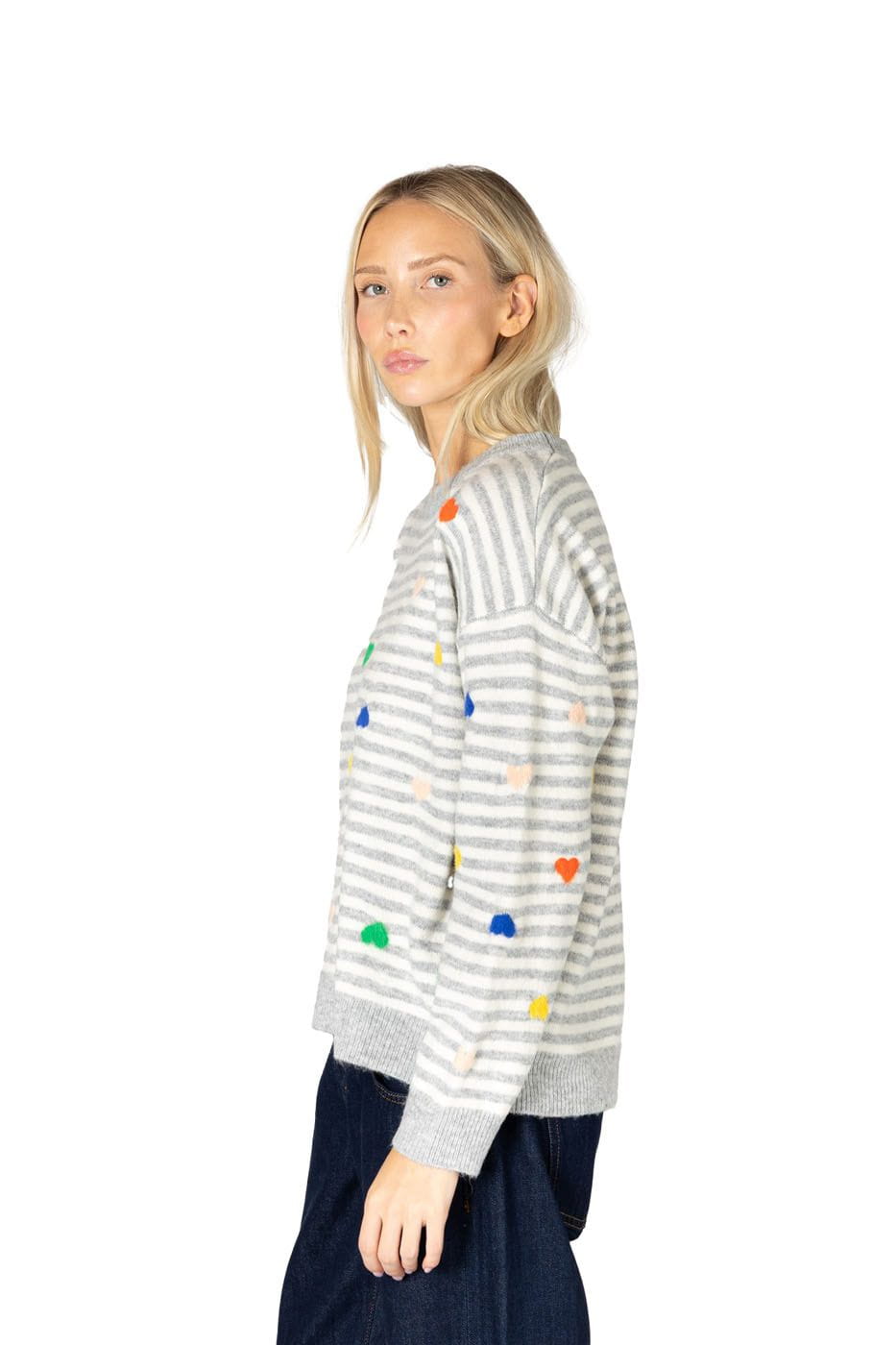 Lyla + Luxe Sweater Women's Jaidyn Heart Stripe Sweater