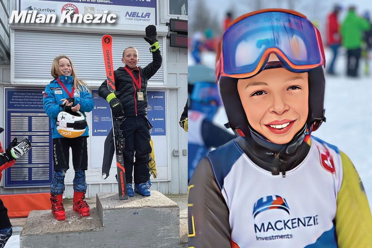 Skier Milan portrait and podium image