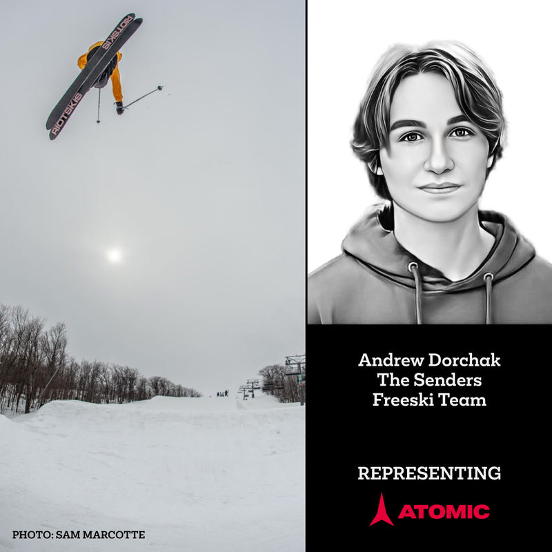 Portrait & action image of skier Andrew Dorchak